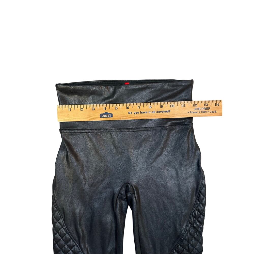 SPANX Faux Leather Moto Leggings Black Quilted High Rise Women's S/P Small - Picture 9 of 11